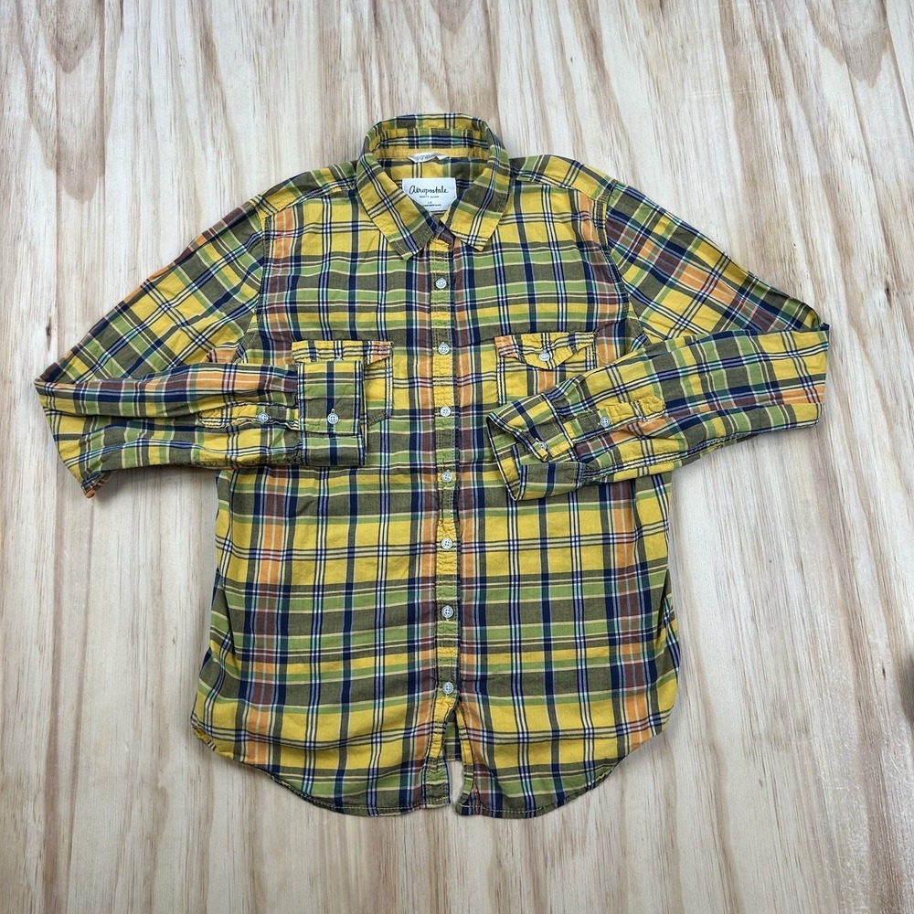 Aeropostale Girls Large Women's XS Yellow Plaid Button Shirt Cute Long Sleeve
